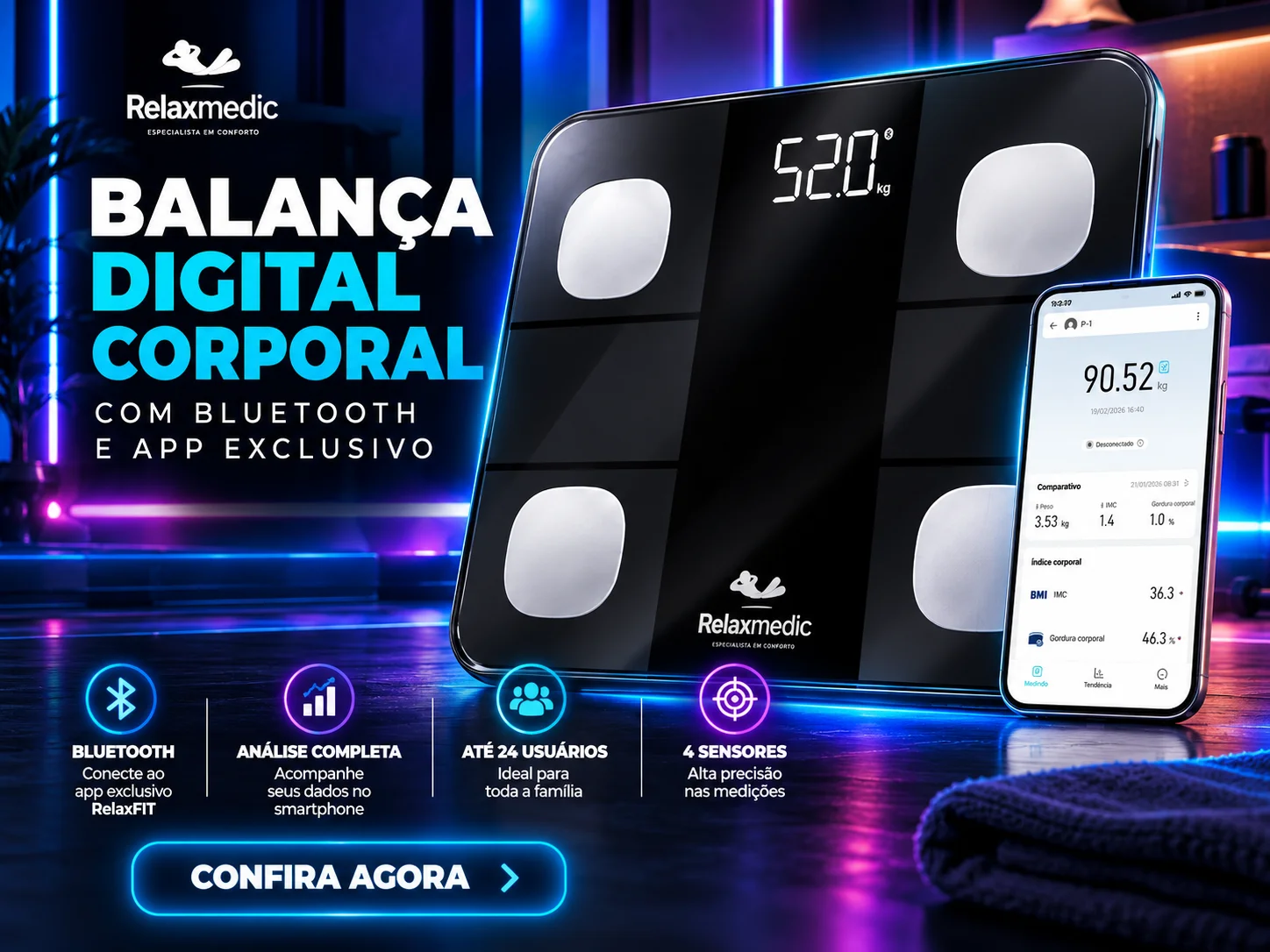 Balança Digital Corporal Bioimpedância Relaxmedic — imagem 3